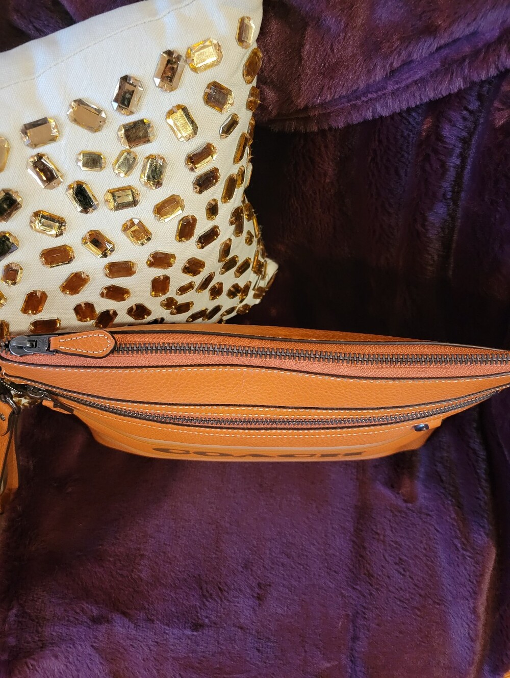 COACH Orange Leather Zip Pouch and Wristlet Clutch - Picture 4 of 10